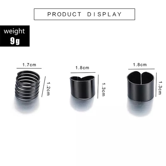 Set of 3 black punk adjustable rings - Picture 2 of 3
